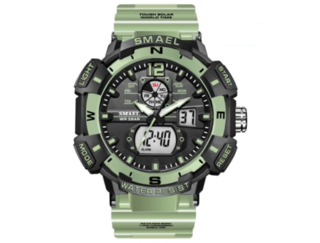 Smartwatch Hombre Smael Moda 50M Impermeable Luminoso Puntero Digital Muñeca Multifuncional Cuarzo Té Verde