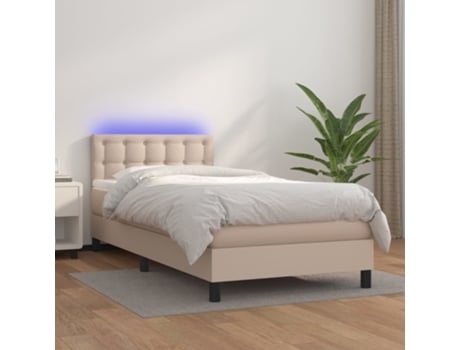 MAISON EXCLUSIVE Cama con Somier con Colchón y LED 90X200cm Piel Artif. Capuchino