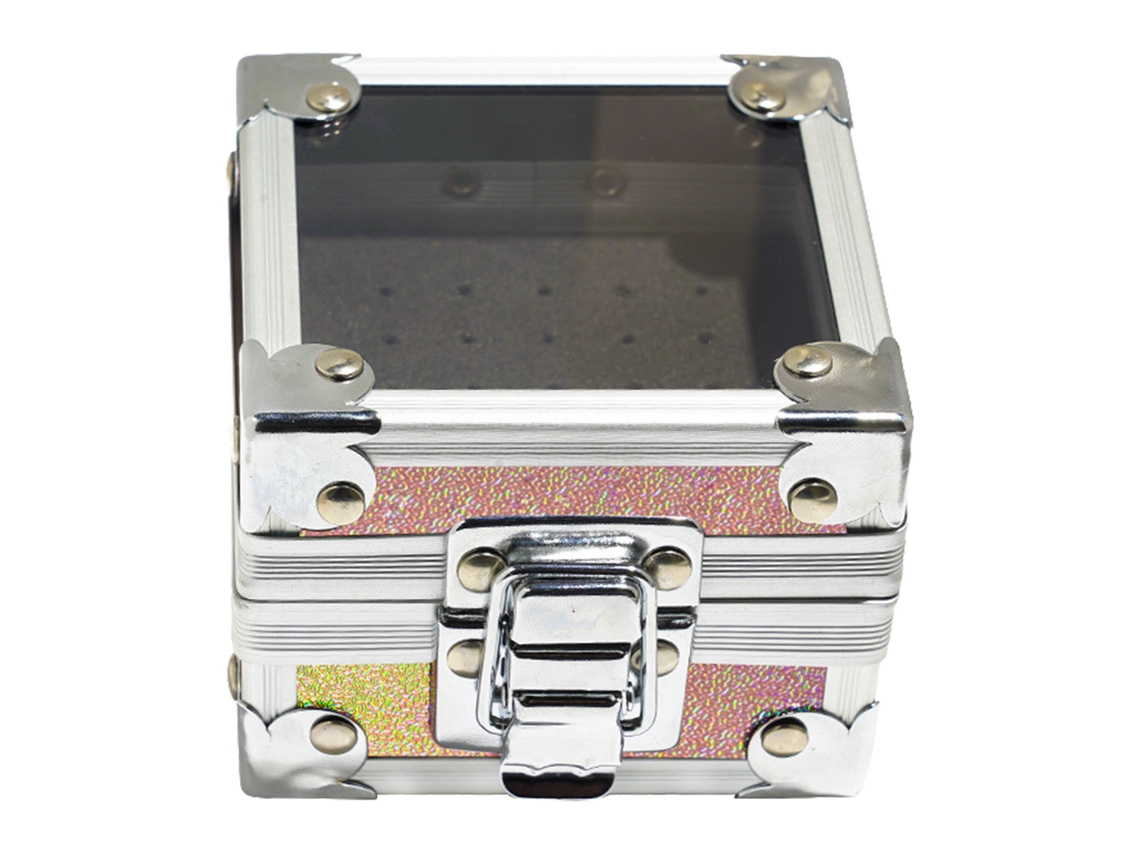 Caixa de armazenamento Rebe-Box para brocas de furadeira de unha com 25 compartimentos, tampa transparente e resistente à poeira, cor brilhante.