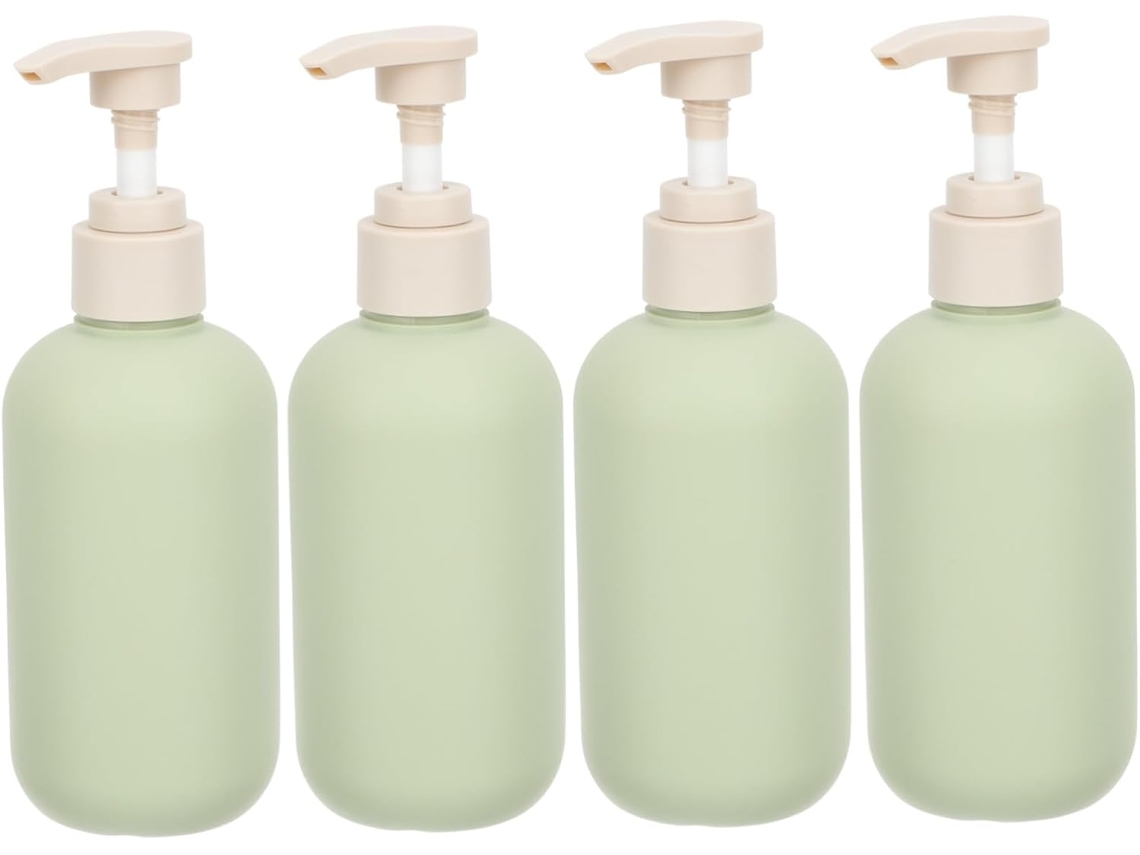Juego De 4 Botellas Dispensadoras De Champú Y Loción De 200 Ml, Redondas, Verdes, Exprimibles.