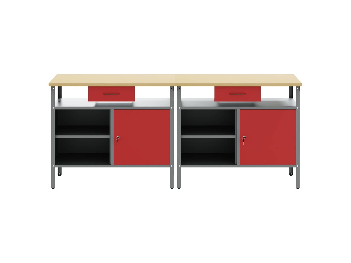 Banco de trabajo 2 piezas rojo 200x55x85 cm MAISON EXCLUSIVE