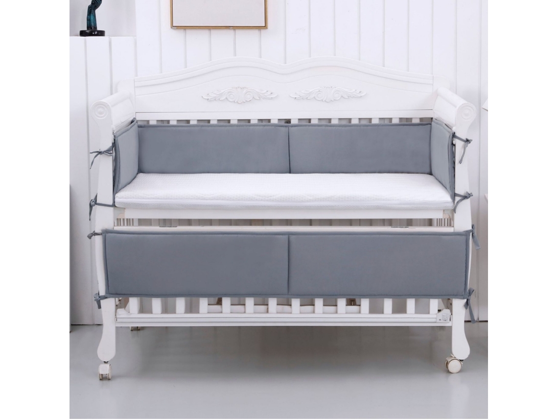 Juego de 4 protectores de cuna PANOONA, color gris (2 x 132 cm + 2 x 68,5 cm)