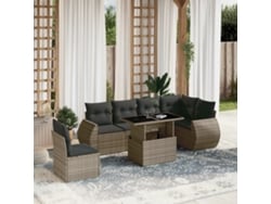 Conjunto de sofás de jardín de 7 piezas DKD Home Decor con cojines de mimbre gris