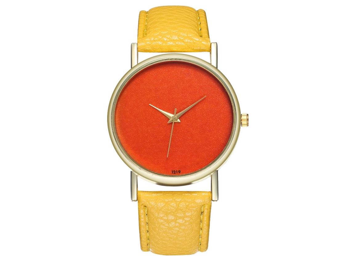 Reloj De Pulsera De Cuarzo Informal Para Mujer Con Esfera Naranja Y Correa De Piel Sintética Amarilla.