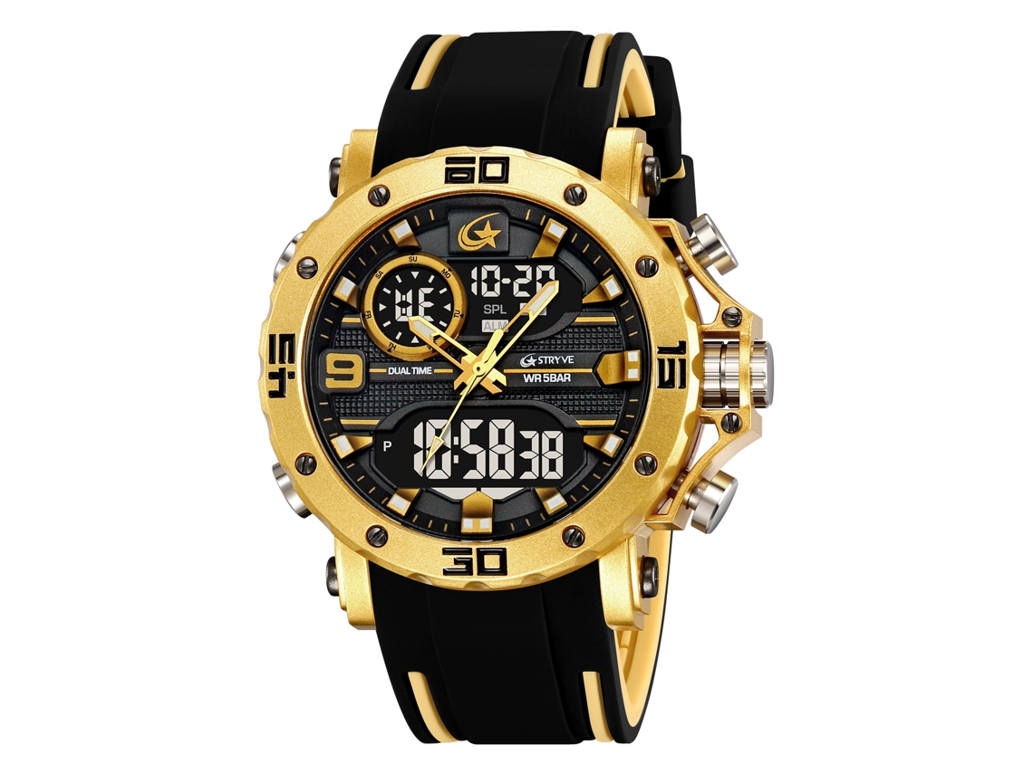Reloj Deportivo Electrónico Luminoso E Impermeable (negro Y Dorado), Cronógrafo Multifuncional Para Estudiantes.