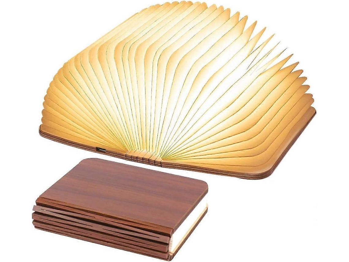 Rebe-lámpara De Libro Led Plegable De Nogal, Luz Nocturna Usb Recargable, Lámpara De Mesa Portátil (9 X 12 X 2.5 Cm)
