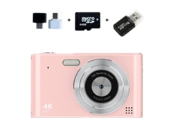 Cámara Digital Portátil 4k De Alto Pixel Zoom 16x Con Luz De Relleno Y Tarjeta De Memoria 64g Zruxe (rosa)