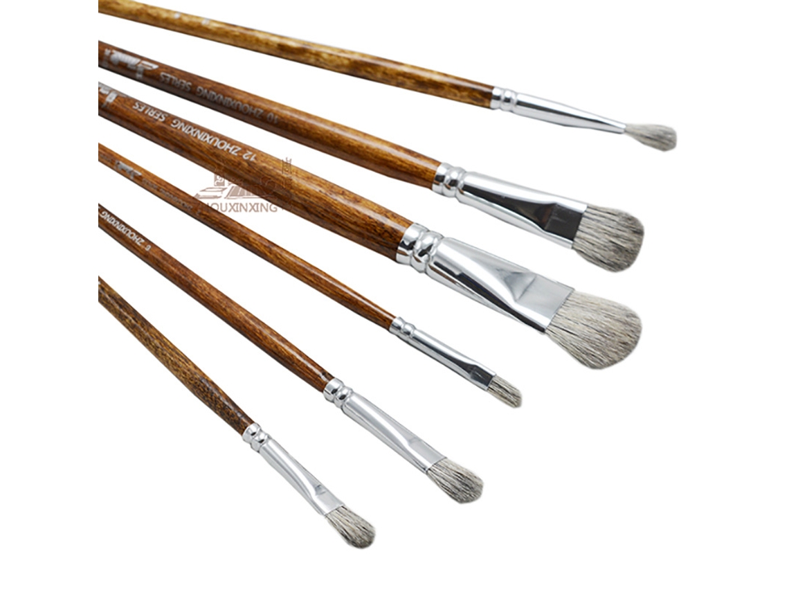 Un Juego De 6 Pinceles De Madera De Cerdas Mixtas Para Pintar Al Óleo, Material De Arte, Juego De Pinceles Para Pintar