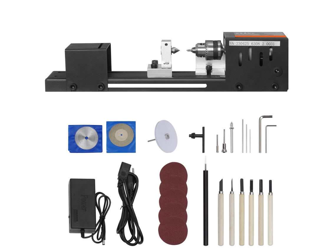 Mini torno de madera Succebuy 24 V 96 W Mini torno máquina 70 x 160 mm 7 velocidades