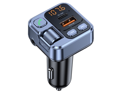 Transmisor FM Música para automóvil Reproductor de MP3 3.5 mm AUX Receptor de audio Tipo C PD 30W Carga rápida Manos libres Bluetooth Car Kit (Negr...