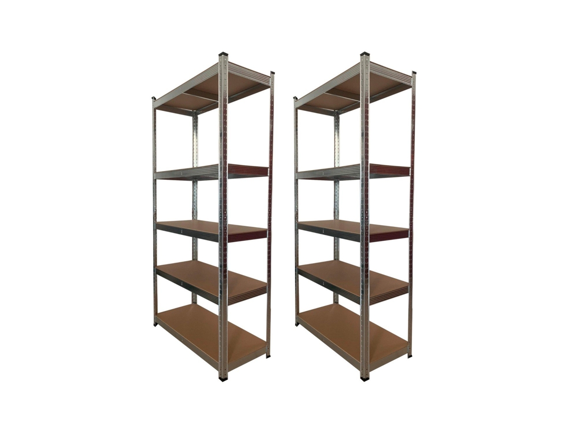 Estantería Modular De Acero Y Madera | Decorativa Industrial Para Hogar, Despacho O Negocio | 5 Baldas 875 Kg Plata Estantería - Pack 2 Uds