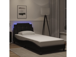 Estructura Cama Con Luces Led Cuero Sintético Negro 100x200 Cm