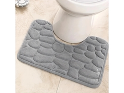 (gris) Alfombra De Baño Absorbente, Impermeable Y Antideslizante En Forma De U, Fabricada En Vellón De Algodón.