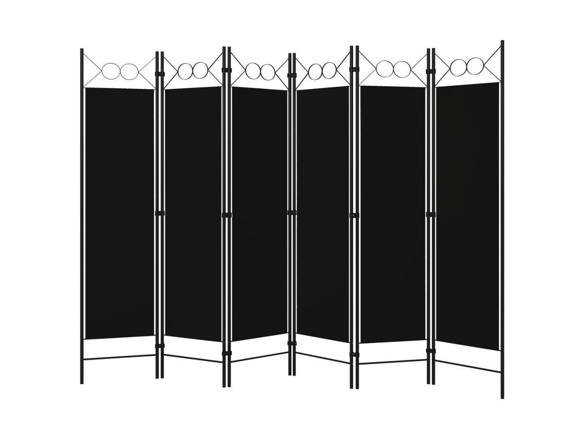 Separador de ambientes con 6 paneles, 240x180 cm, negro.