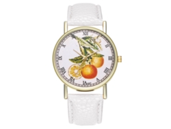 Reloj Casual De Moda Unisex Frutas Cuarzo Correa De Cuero Blanco