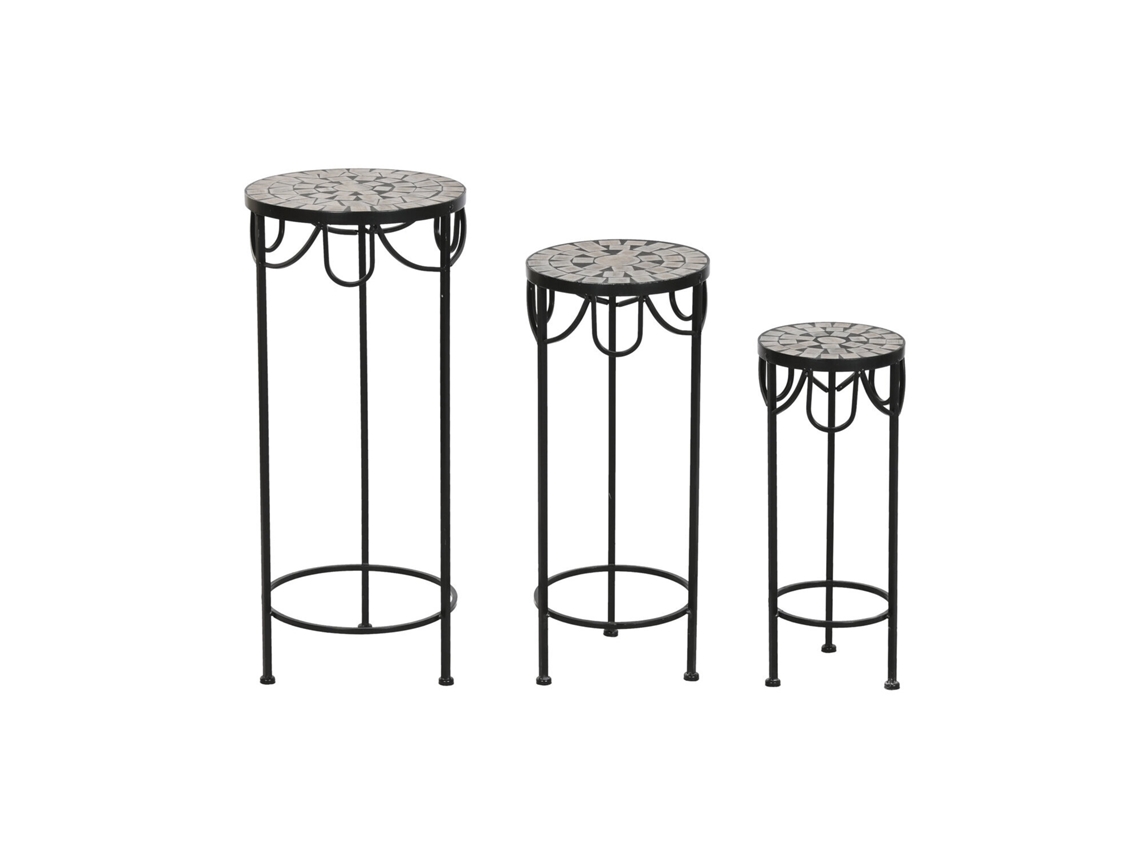 Set 3 Mesita Auxiliar Forja Mosaico 30x30x69cm