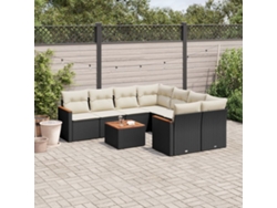 Conjunto de sofá de jardín de 9 piezas con cojines, ratán negro, Dkd Home Decor