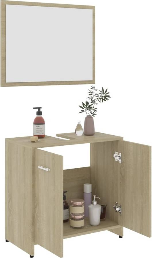 Conjunto De Muebles baño vidaxl 802582 madera aglomerada juego roble sonoma