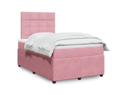 Cama Box Spring Con Colchón Terciopelo Rosa 120x200 Cm