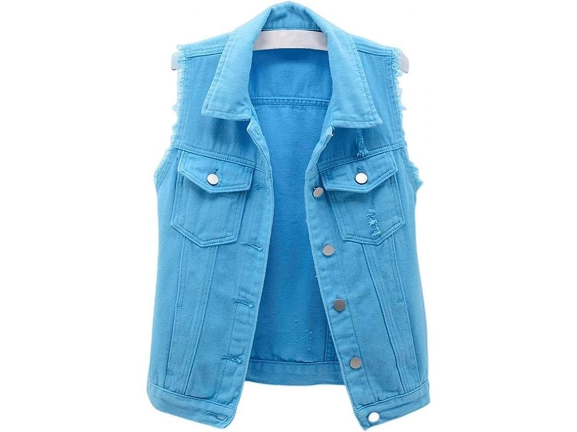 2026-10588-chaleco Vaquero Corto Para Mujer Sin Mangas Casual Con Botones Y Bolsillos Hrv Grande Cielo Azul