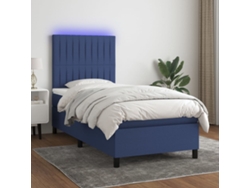 Cama Box Spring Colchón Y Luces Led Tela Azul 90x200 Cm