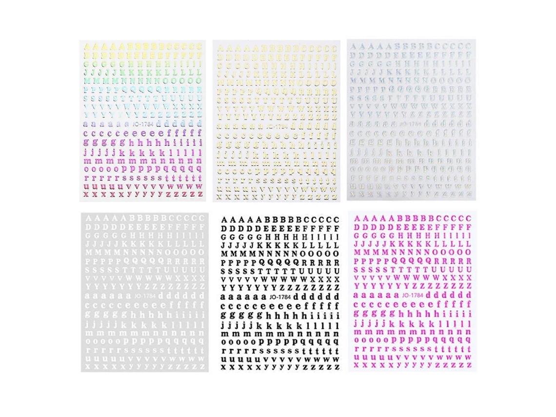 Juego de 6 pegatinas de letras pequeñas de resina, autoadhesivas, impermeables, para decoración de uñas.
