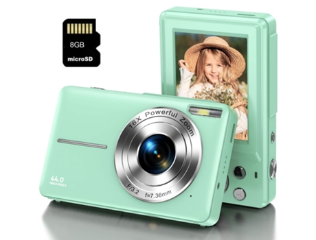 Cámara Compacta Digital TURMIN Dc403 de nivel de entrada para niños, regalos, cámara FHD 44MP, zoom 16X, pantalla de 2.4 pulgadas, 8GB, color verde...
