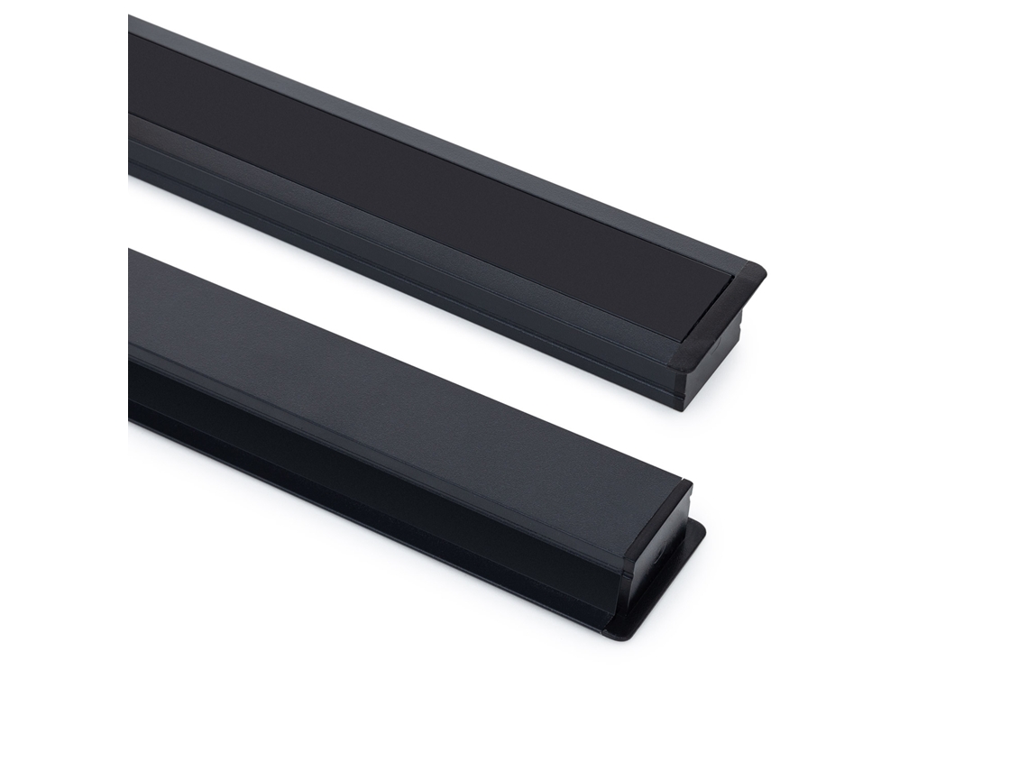 Perfil de Aluminio Empotrable para Tira LED Hasta 25 mm con Tapa Continua Negro 2 m Negro Translúcido Ledkia