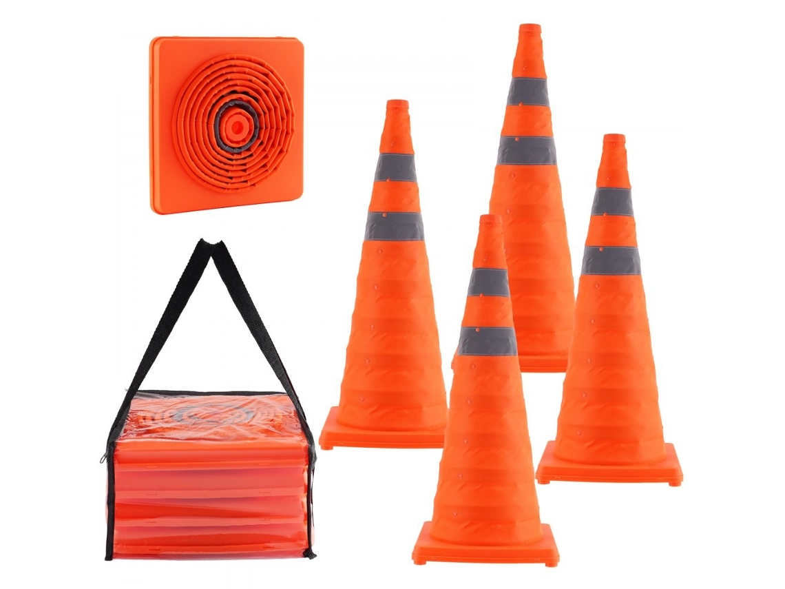 Kit 4 Conos De Seguridad Plegables 70 Cm, Alta Visibilidad Con Bandas Reflectantes