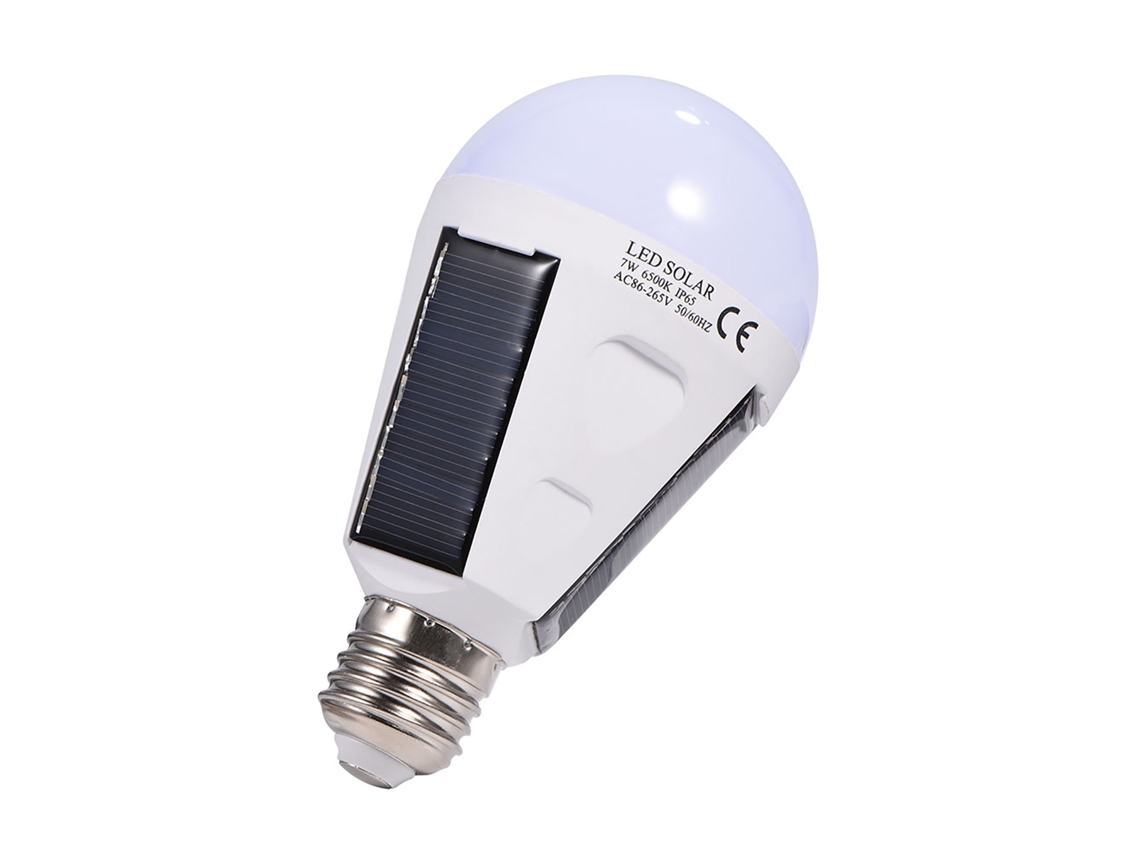 Bombilla LED solar portátil e impermeable de 7 W para senderismo al aire libre, acampada y luz de emergencia.