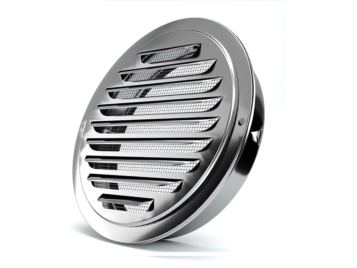 Rejilla De Ventilación Redonda Acero Inoxidable 304 Con Mosquitera, Para Cocina Y Baño (125 Mm)