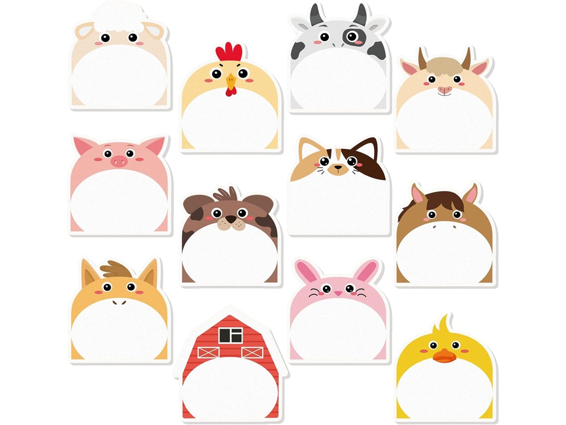 Bloc de notas Chrui: 24 cuadernos autoadhesivos con dibujos animados (Animales de granja)