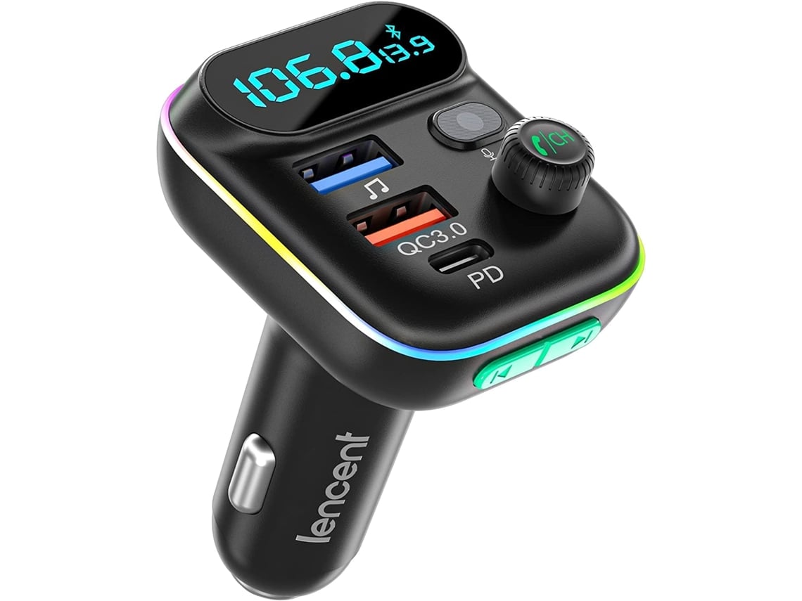 Transmisor Bluetooth 5,0 Fm, manos libres, reproductor de música para coche,  adaptador de Radio Bluetooth, 2 X Usb + tipo C, soporte de carga rápida,  disco U WHYWYJ