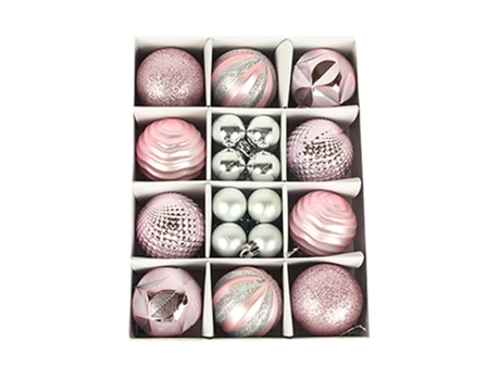 Adorno de bolas de Navidad - Bolas de Navidad irregulares irrompibles de 60 mm / 30 mm (26 piezas), rosa 6 cm plata 3 cm