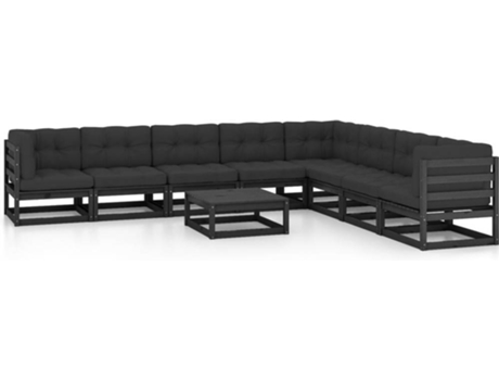 Conjunto 9 de muebles de jardín VIDAXL con cojines madera pino negro
