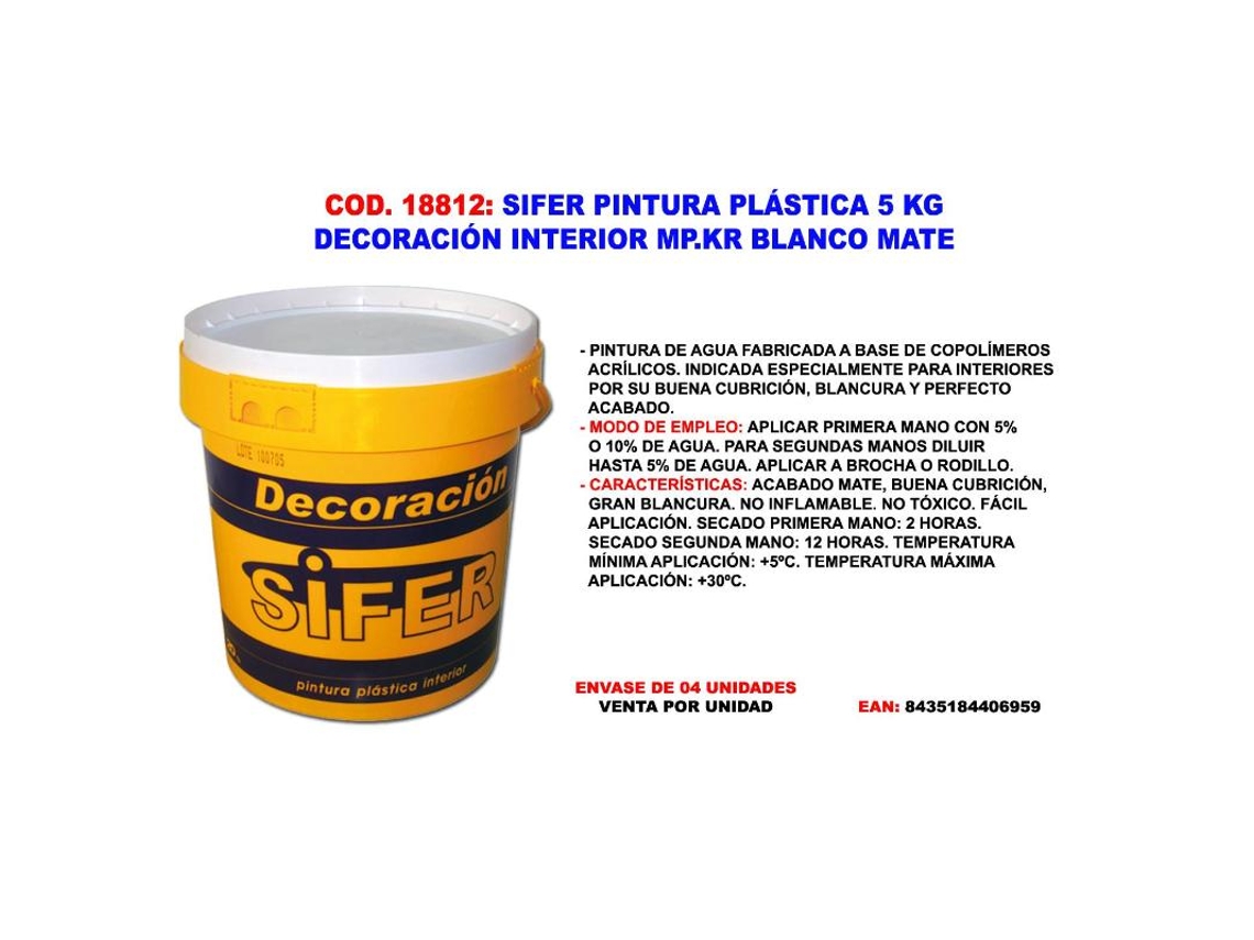 Sifer pintura plastica 5 kg decoracion interio.mp.kr blanco mate
