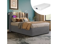 Cama De Terciopelo Gris De 90x200 Con Puerto Usb Y Colchón.