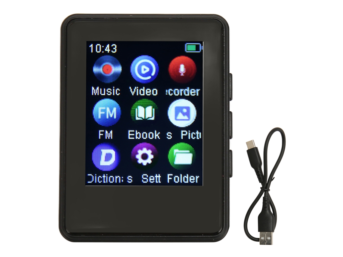 Reprodutor Mp3 Bluetooth 5.0 Tela Touch 1.77 Polegadas Com Rádio Fm, Gravador De Voz E Livro Eletrônico