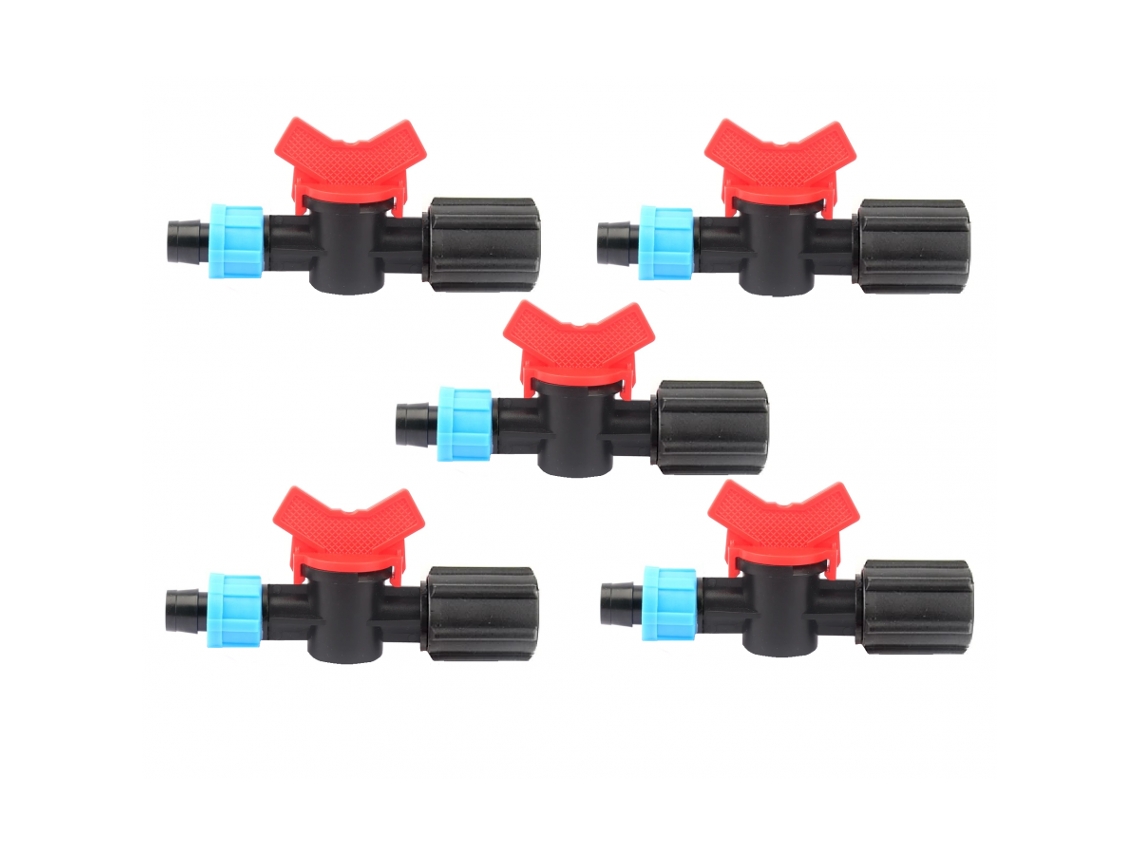 Pack de 5 Válvulas de Paso Cinta de Riego por Goteo 16 mm X 1/2 Rosca Hembra