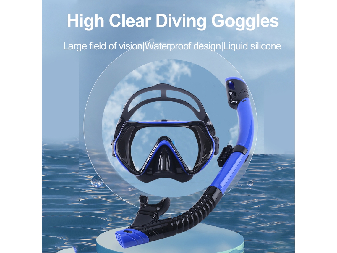 Máscara De Mergulho Snorkel Panorâmica Vidro Temperado Silicone Macio Tubo Respiratório Seco Ajustável Adulto