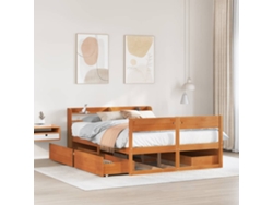 Cama Sin Colchón Madera Maciza De Pino Marrón Cera 140x190 Cm