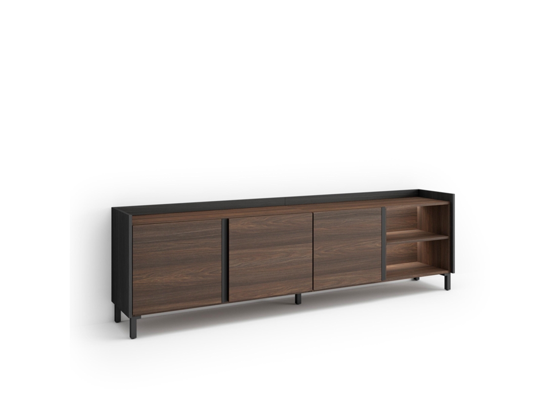 Mueble Tv, Televisión, 207x35x61cm, Para Tv Hasta 80", Diseño Industrial, Led, Roble Oscuro Y Negro