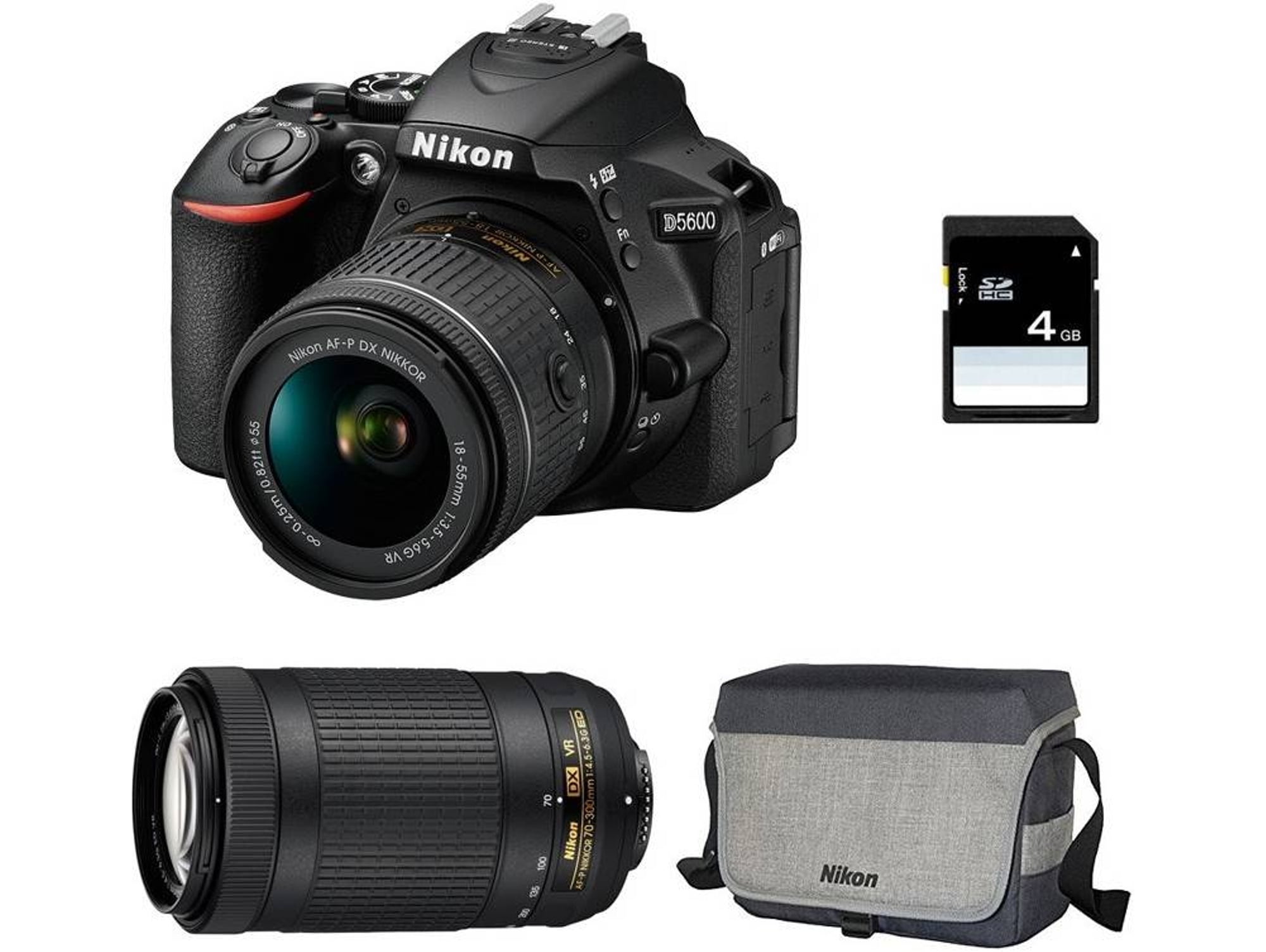 Nikon D5600 18-55 VR + 70-300 VR キット Kit Cámara Réflex NIKON D5600 + 18-55 VR + 70-300 AF-P VR + Bolsa