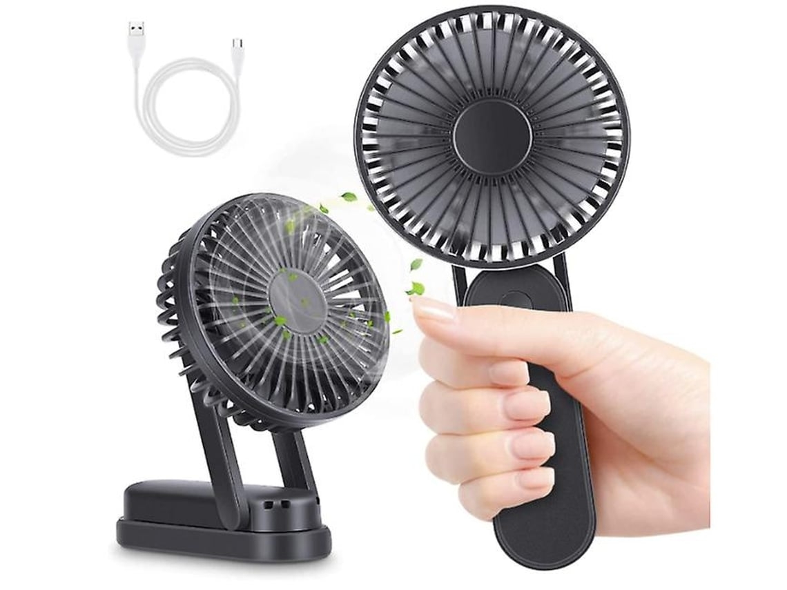 Mini ventilador portátil USB para exteriores, 3 velocidades, recargable, 6000 mAh, plegable, para escritorio y viajes, color negro Gusshious