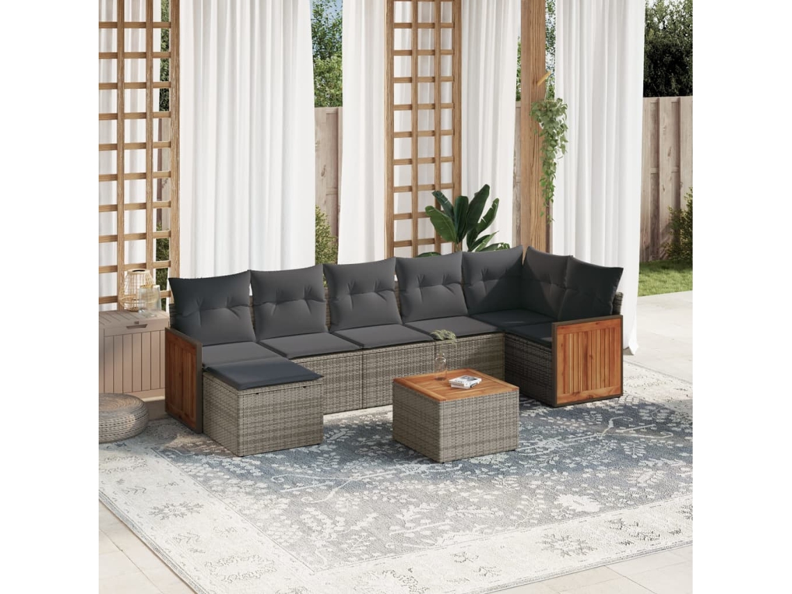 Conjunto de sofás de jardín de 8 piezas DKD Home Decor con cojines de mimbre gris