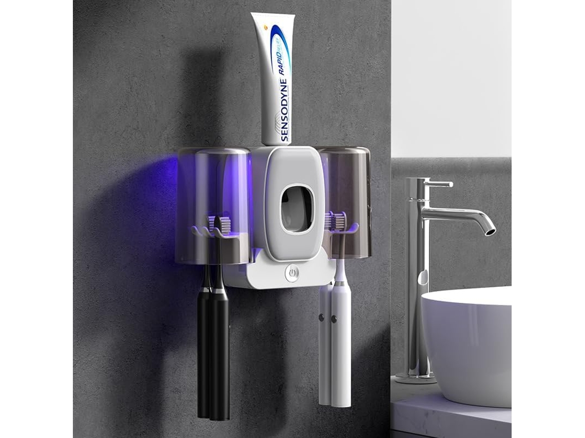 Suporte Branco C/ Desinfetante Uv e Dispensador Pasta P/ Casais e Bebês ZYBLSSBB