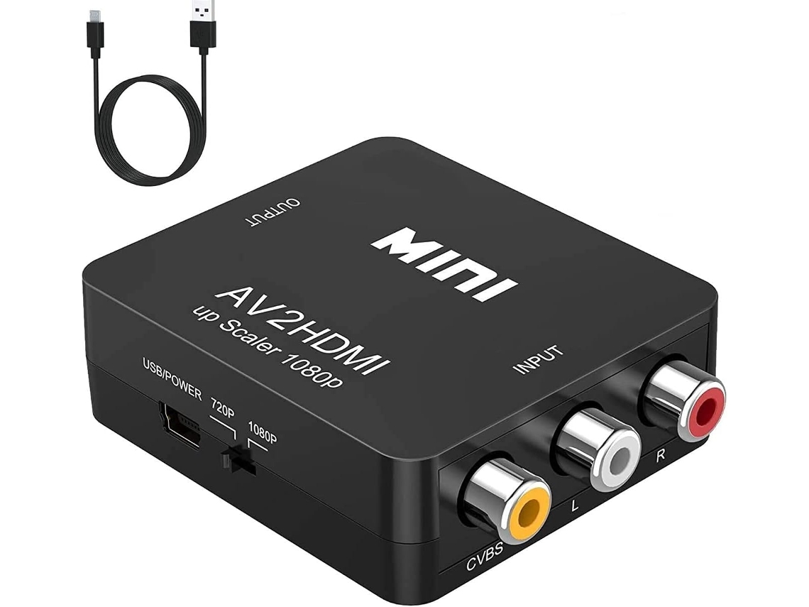 Adaptador convertidor RCA AV compuesto CVBS a HDMI de 1080p compatible con TV, PC, PS3, Xbox, STB, VHS/VCR, Blu-ray, DVD PAL/NTSC, Plug &amp;amp; Play Negro Yuysan