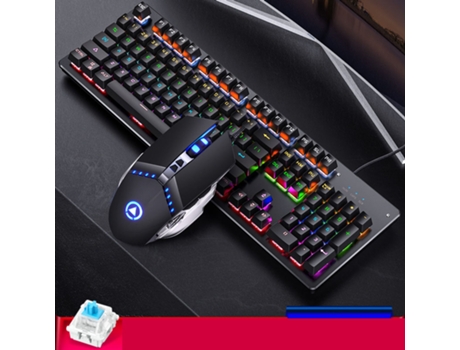 Teclado Gaming + Ratón Mecánico ELKUAIE Elkuaie y 104 Teclas Retroiluminadas con Cable Negro (Inglés)