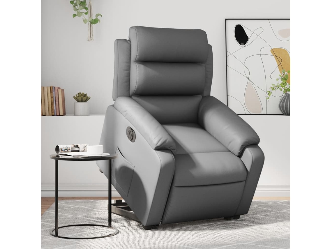 Sillón reclinable elevable eléctrico de cuero sintético gris