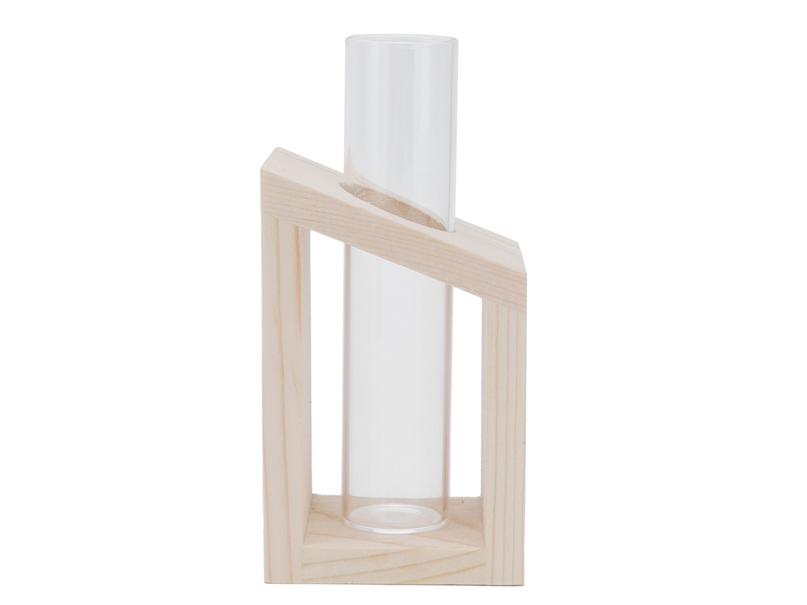 Jarrón Tubular De Vidrio Con Base De Madera Para Plantas Hidropónicas - Decoración De Mesa